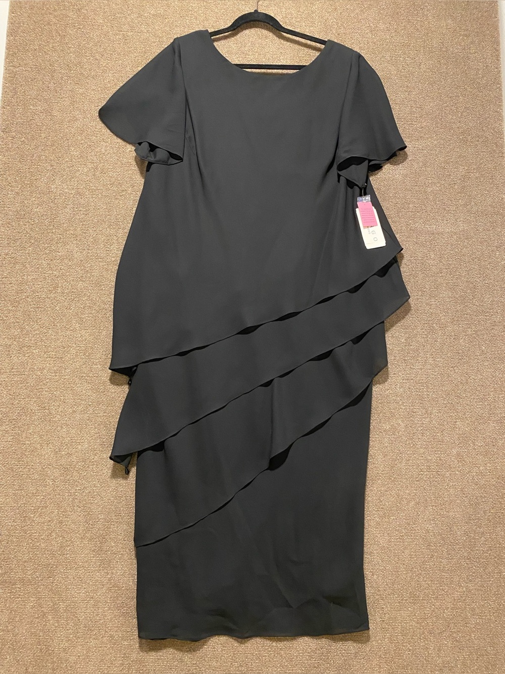 Virgo Black Tiered Chiffon Layered Flutter Sleeve Dress Plus Size 20 NWT